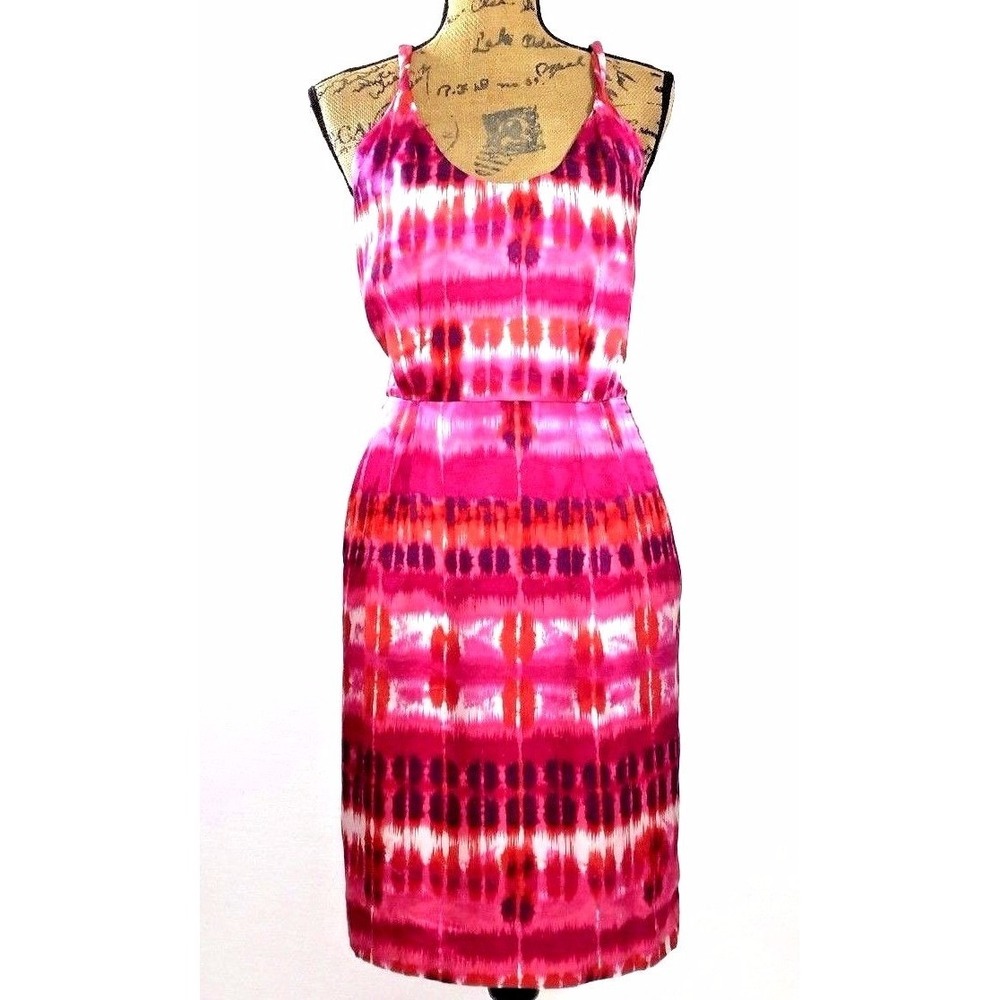 Banana Republic Dress 4 Pink‎ Purple White Tie Dye 100% Silk Pocket Twist Strap